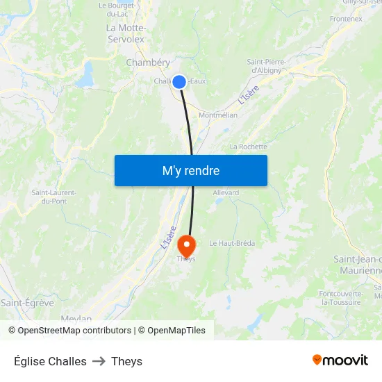 Église Challes to Theys map