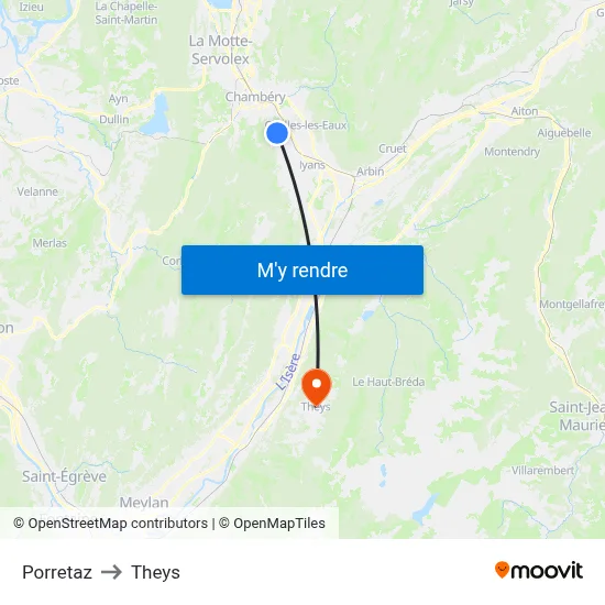 Porretaz to Theys map