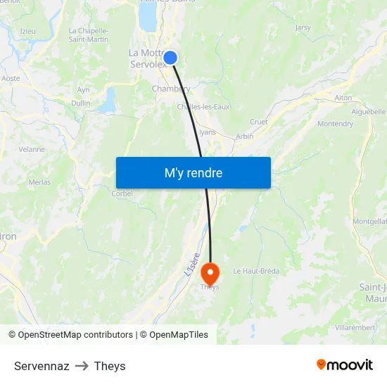 Servennaz to Theys map