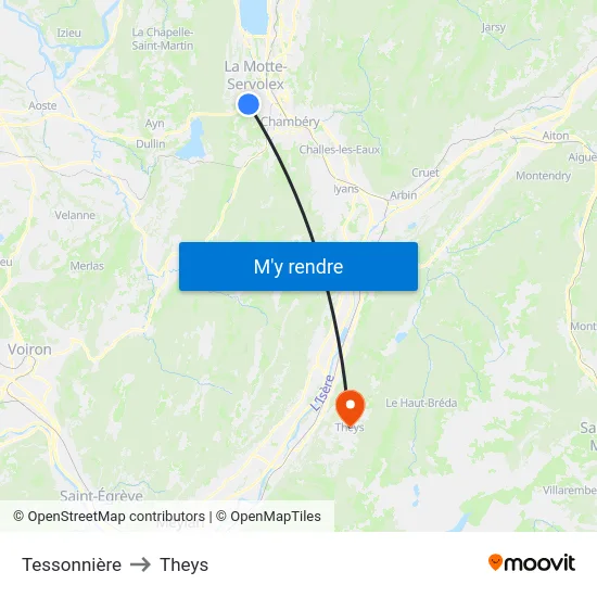 Tessonnière to Theys map