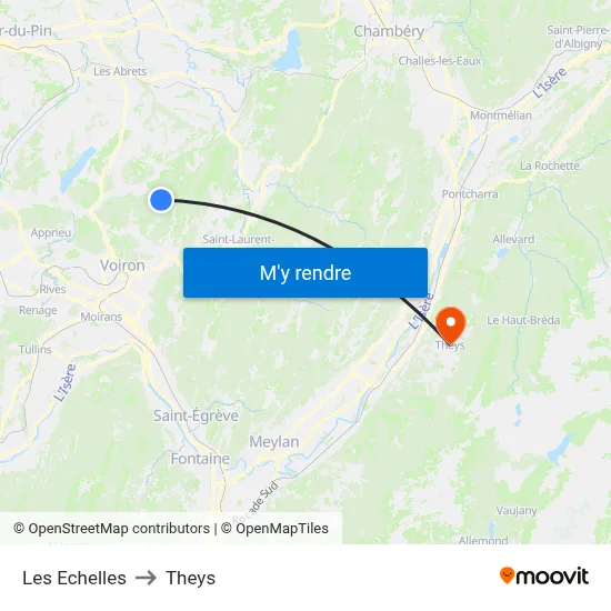 Les Echelles to Theys map