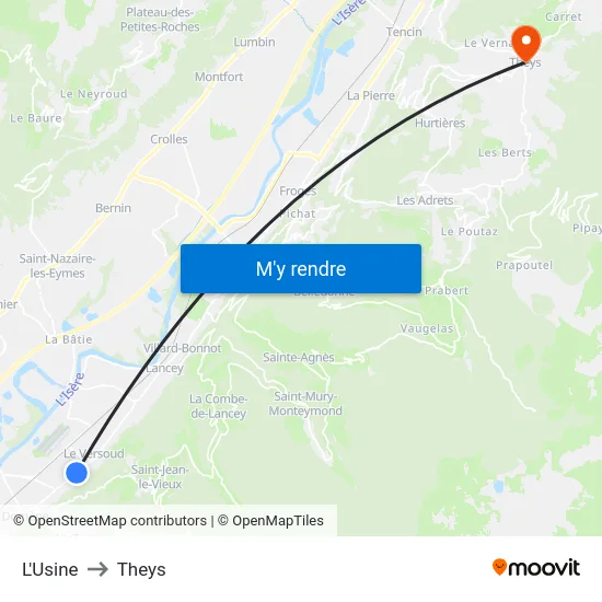 L'Usine to Theys map