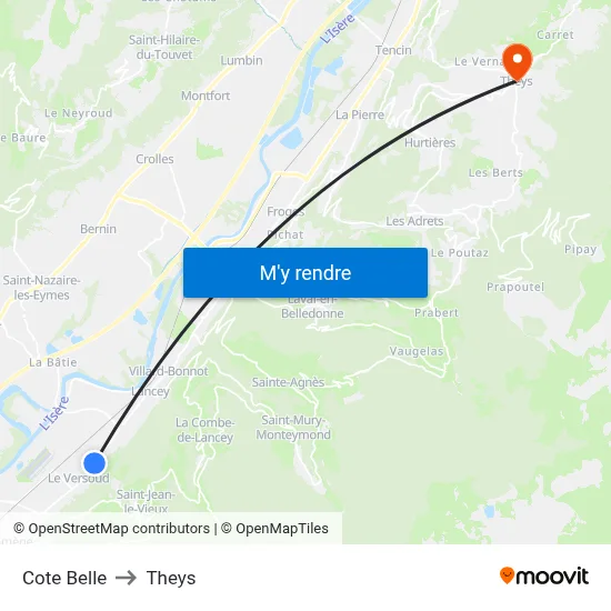 Cote Belle to Theys map