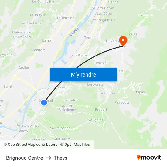 Brignoud Centre to Theys map