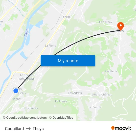 Coquillard to Theys map