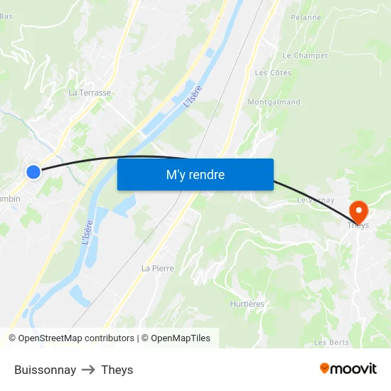 Buissonnay to Theys map