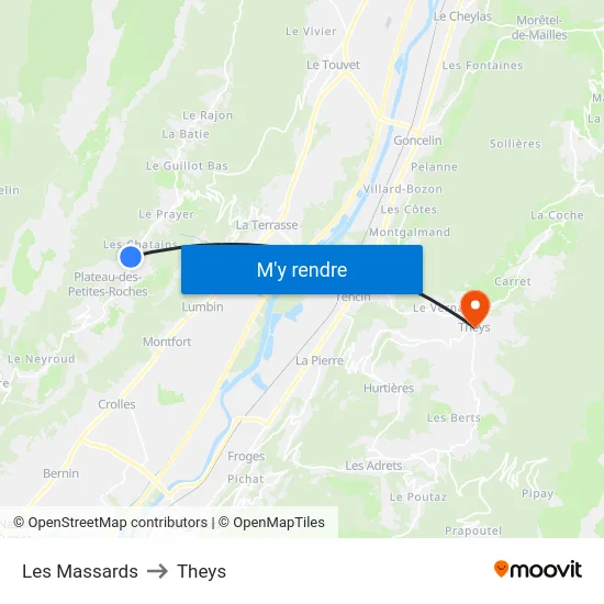 Les Massards to Theys map