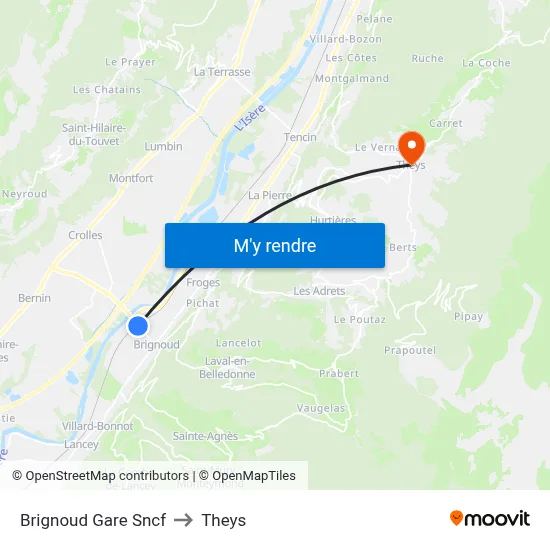 Brignoud Gare Sncf to Theys map