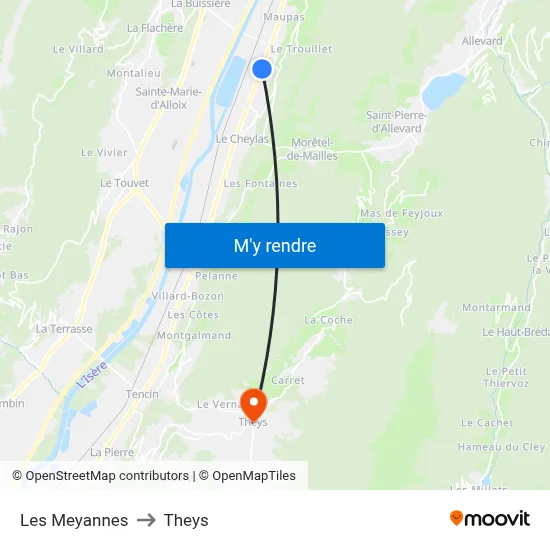 Les Meyannes to Theys map