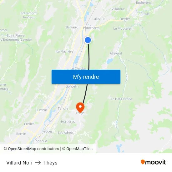 Villard Noir to Theys map