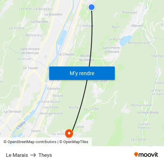 Le Marais to Theys map