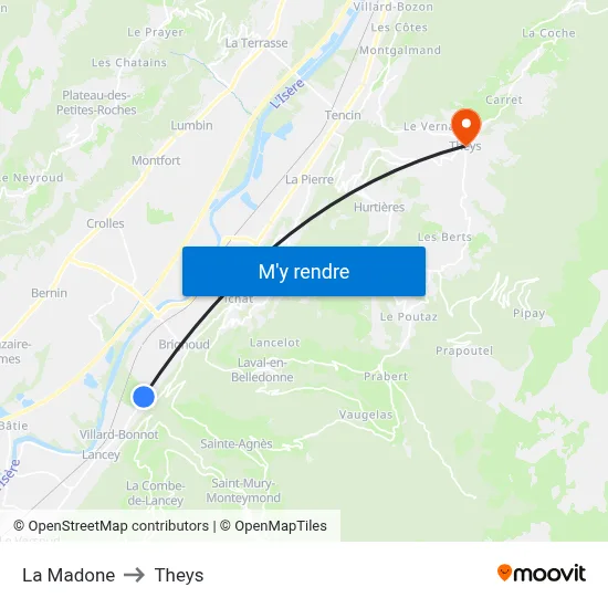La Madone to Theys map