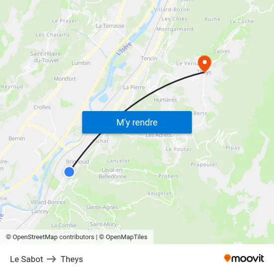 Le Sabot to Theys map