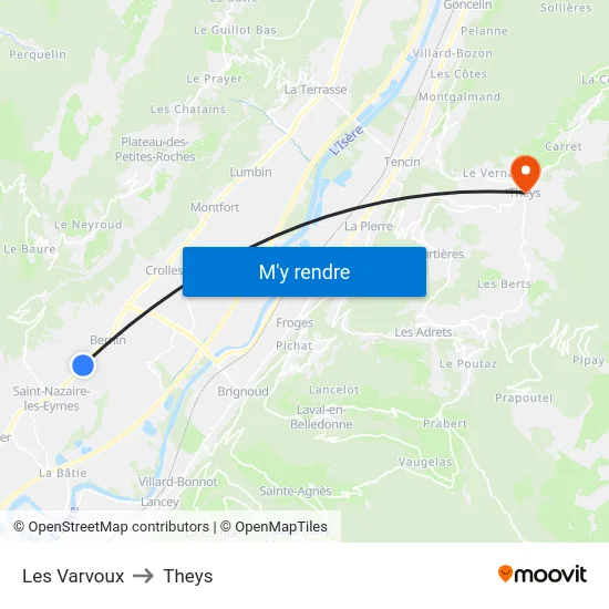 Les Varvoux to Theys map