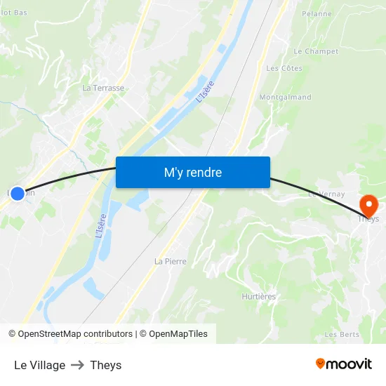 Le Village to Theys map