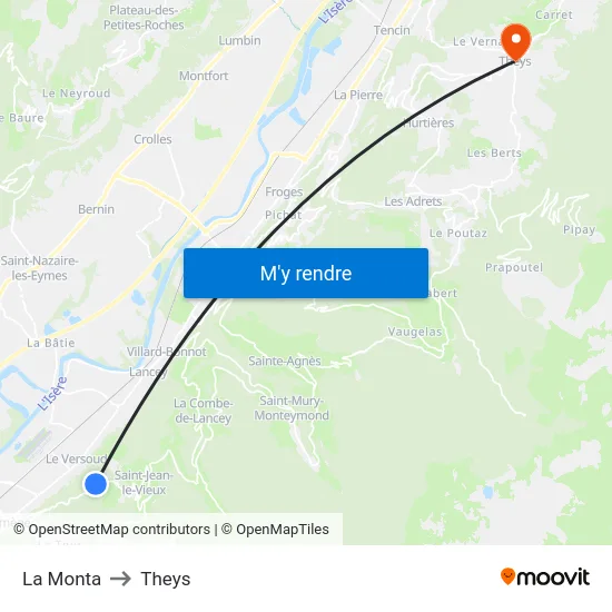 La Monta to Theys map