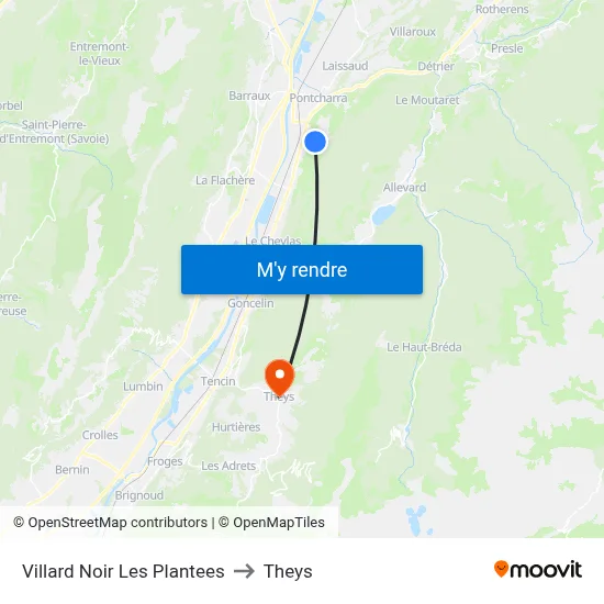 Villard Noir Les Plantees to Theys map