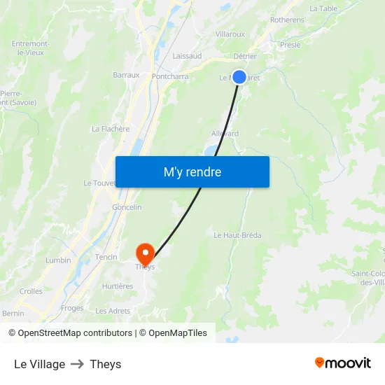 Le Village to Theys map