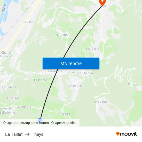 La Taillat to Theys map