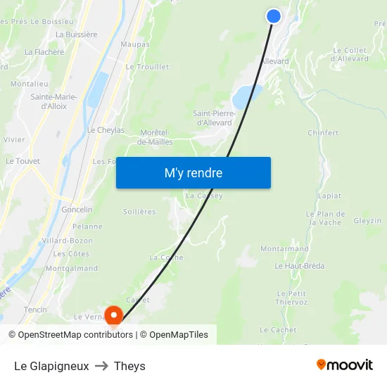 Le Glapigneux to Theys map