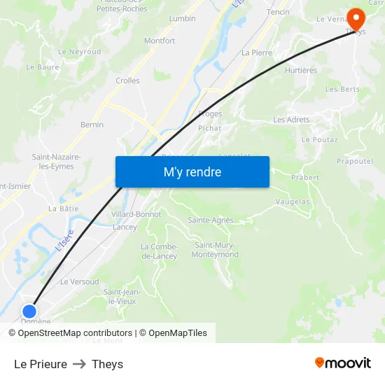Le Prieure to Theys map