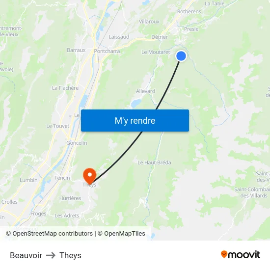 Beauvoir to Theys map