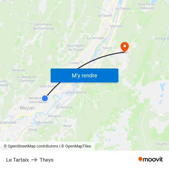 Le Tartaix to Theys map