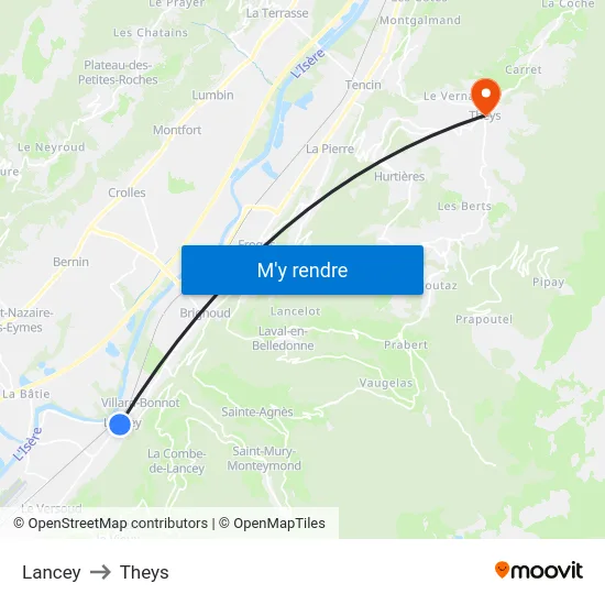 Lancey to Theys map