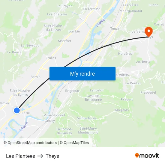 Les Plantees to Theys map