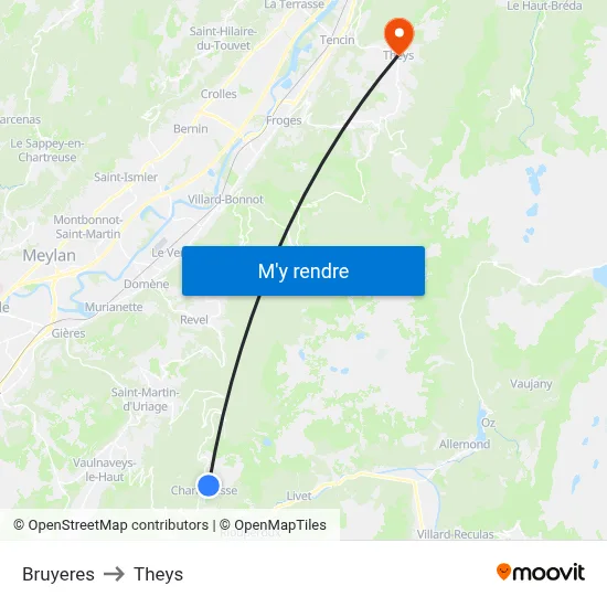 Bruyeres to Theys map