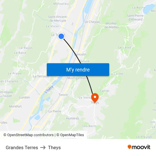 Grandes Terres to Theys map