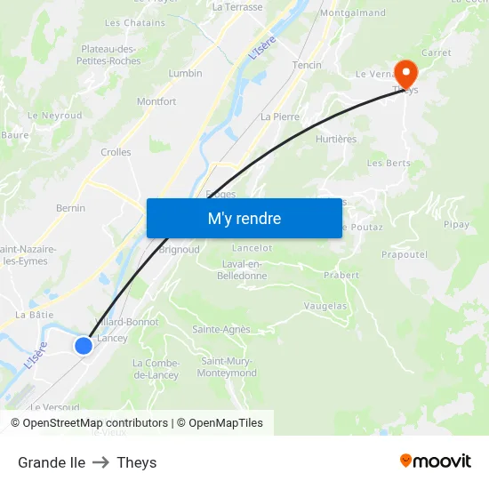 Grande Ile to Theys map