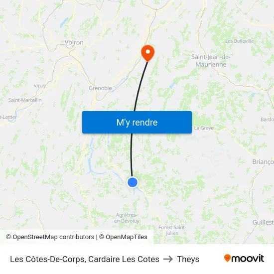 Les Côtes-De-Corps, Cardaire Les Cotes to Theys map