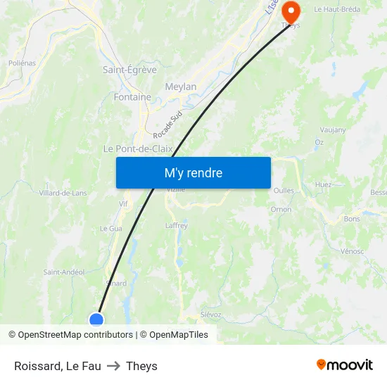 Roissard, Le Fau to Theys map