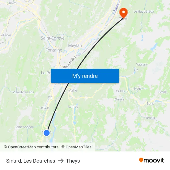 Sinard, Les Dourches to Theys map