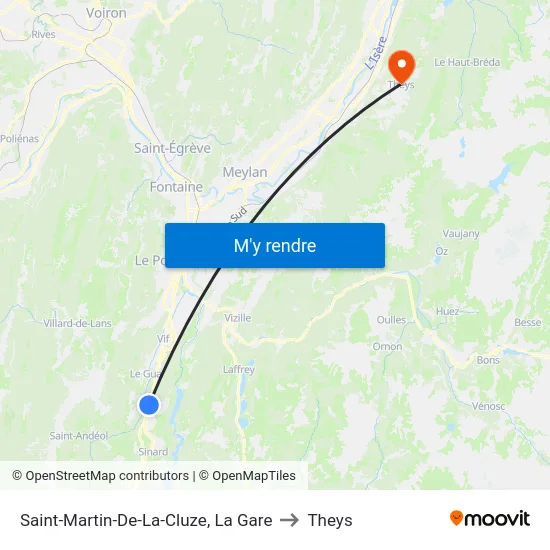 Saint-Martin-De-La-Cluze, La Gare to Theys map