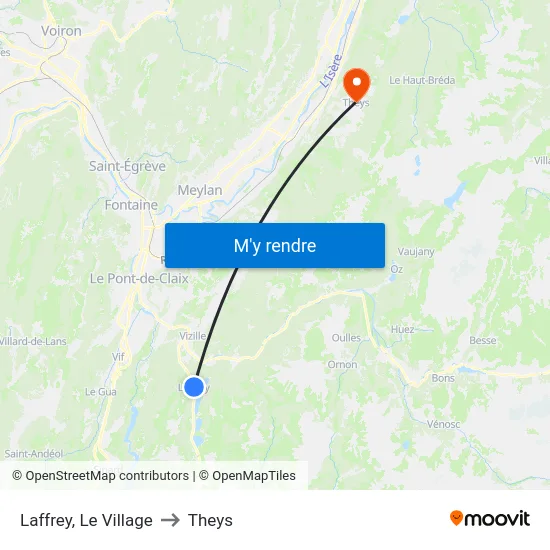 Laffrey, Le Village to Theys map