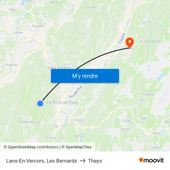 Lans-En-Vercors, Les Bernards to Theys map