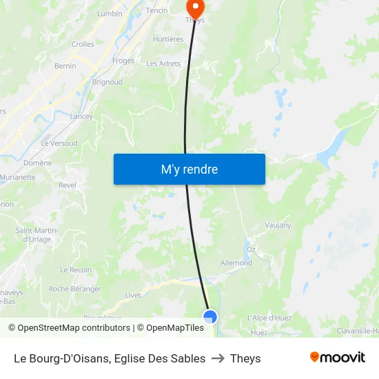 Le Bourg-D'Oisans, Eglise Des Sables to Theys map