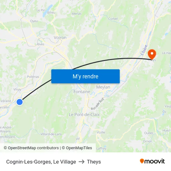Cognin-Les-Gorges, Le Village to Theys map