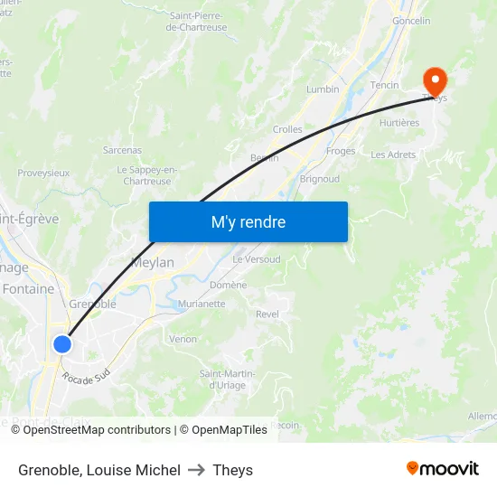 Grenoble, Louise Michel to Theys map