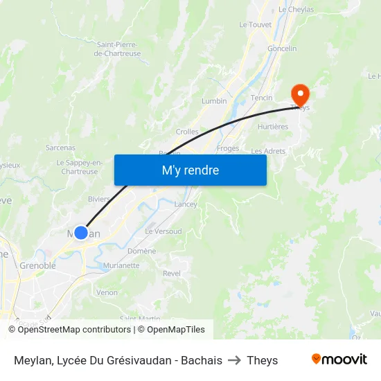 Meylan, Lycée Du Grésivaudan - Bachais to Theys map