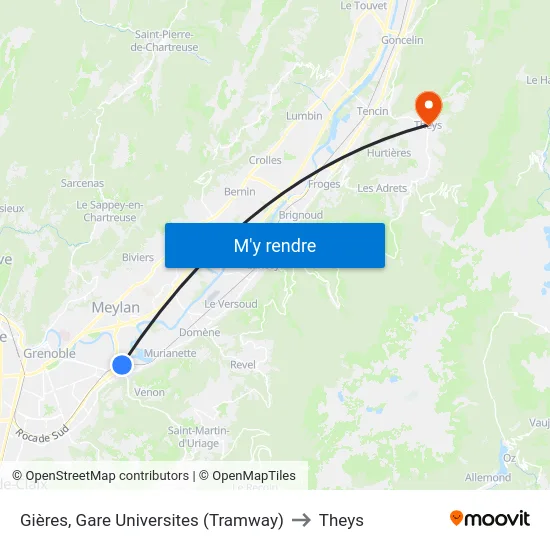 Gières, Gare Universites (Tramway) to Theys map