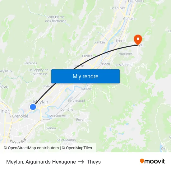 Meylan, Aiguinards-Hexagone to Theys map