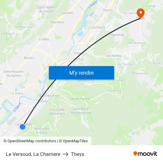 Le Versoud, La Charriere to Theys map