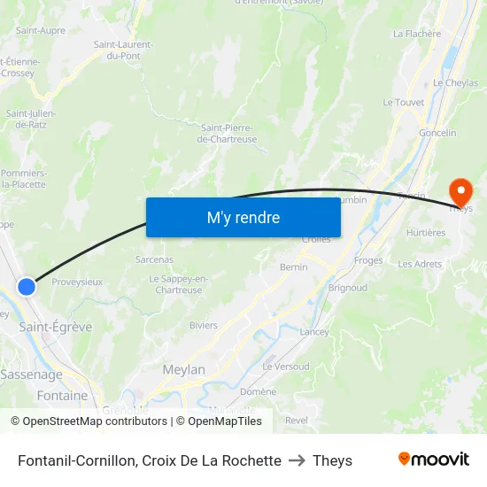 Fontanil-Cornillon, Croix De La Rochette to Theys map
