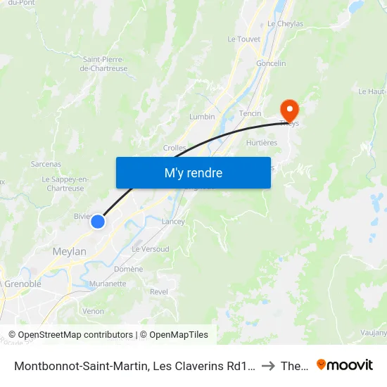 Montbonnot-Saint-Martin, Les Claverins Rd1090 to Theys map