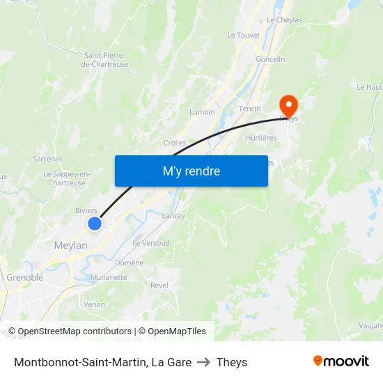 Montbonnot-Saint-Martin, La Gare to Theys map