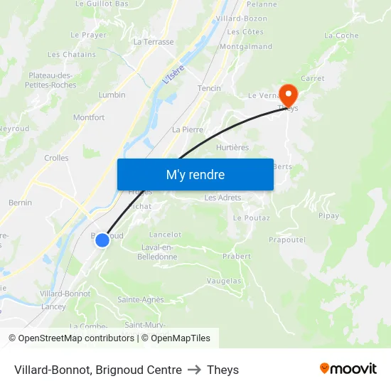 Villard-Bonnot, Brignoud Centre to Theys map