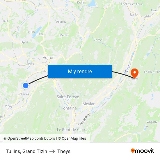 Tullins, Grand Tizin to Theys map